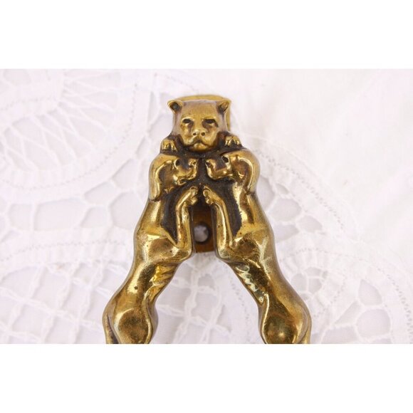 Vintage brass door knocker cat and dogs, brass hounds knocker, hunting dogs and - Picture 7 of 9
